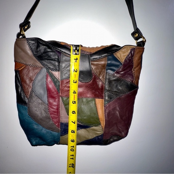 Patchwork Leather Shoulder Bag Genuine Leather Purse MultiColor Luxury Boho - Picture 14 of 16